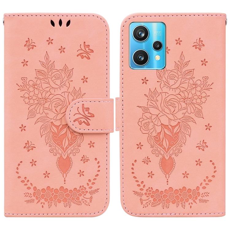 For OPPO Realme 9 Pro+ / Realme 9 4G Butterfly Rose Embossed Leather Phone Case