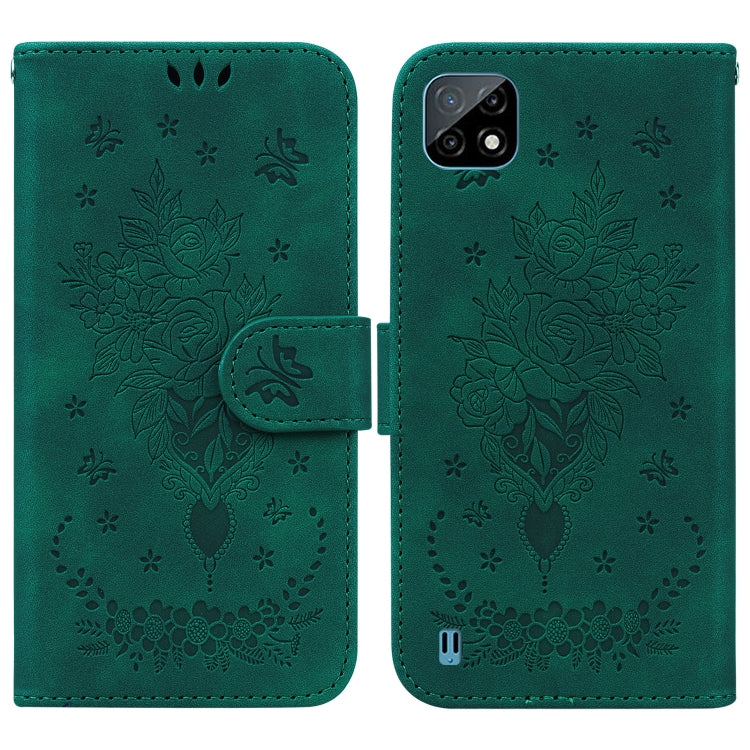 For OPPO Realme C20 / C11 2021 Butterfly Rose Embossed Leather Phone Case