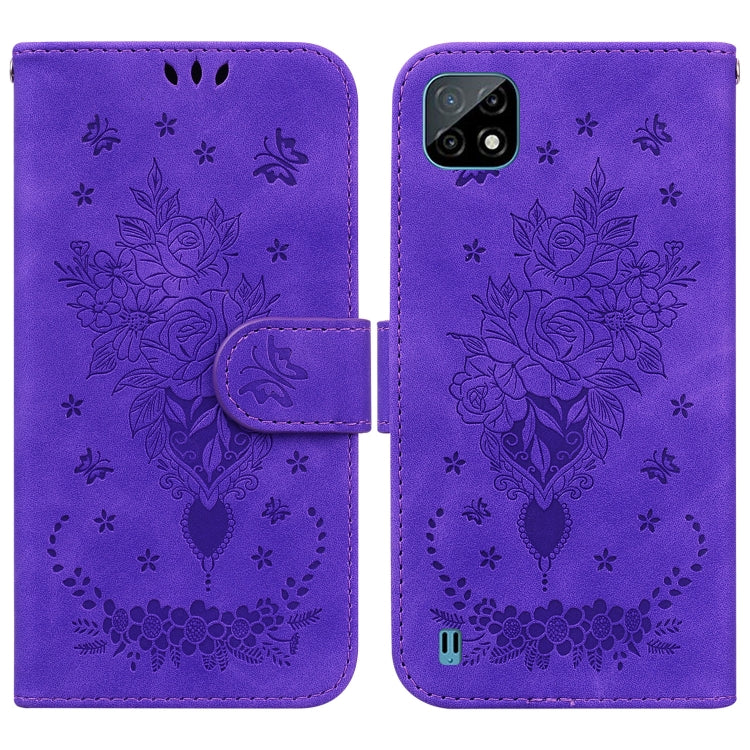 For OPPO Realme C20 / C11 2021 Butterfly Rose Embossed Leather Phone Case