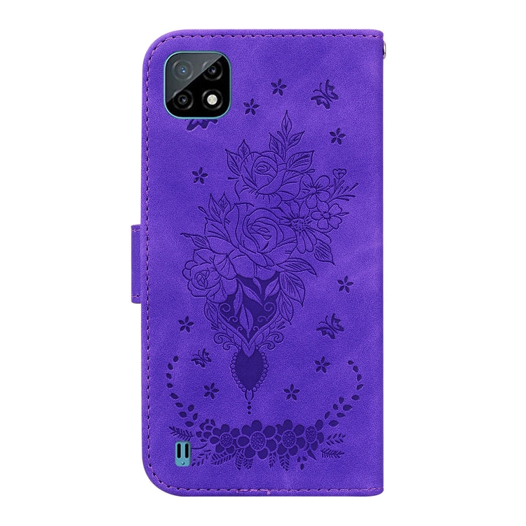 For OPPO Realme C20 / C11 2021 Butterfly Rose Embossed Leather Phone Case