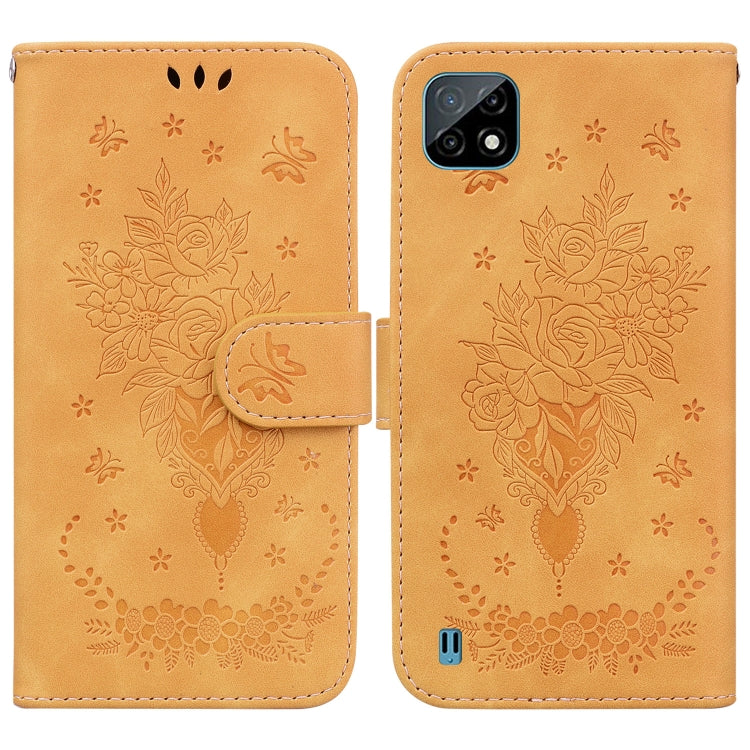 For OPPO Realme C20 / C11 2021 Butterfly Rose Embossed Leather Phone Case