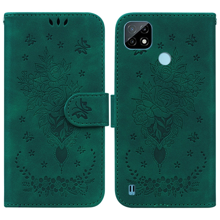 For OPPO Realme C21 Butterfly Rose Embossed Leather Phone Case
