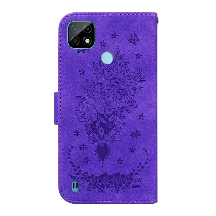 For OPPO Realme C21 Butterfly Rose Embossed Leather Phone Case