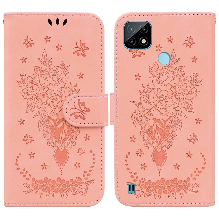 For OPPO Realme C21 Butterfly Rose Embossed Leather Phone Case