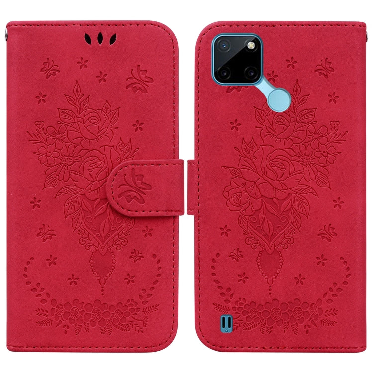 For OPPO Realme C21Y Butterfly Rose Embossed Leather Phone Case