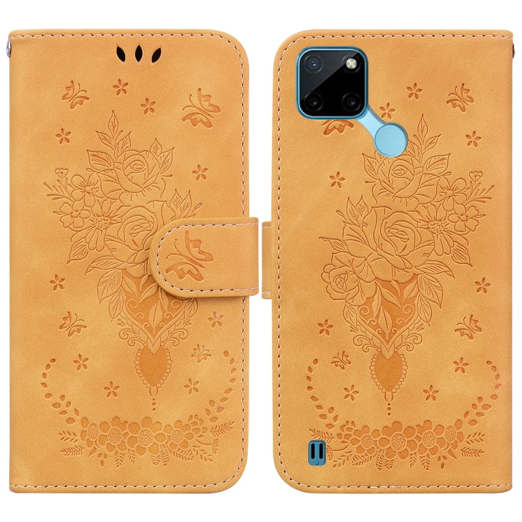 For OPPO Realme C21Y Butterfly Rose Embossed Leather Phone Case