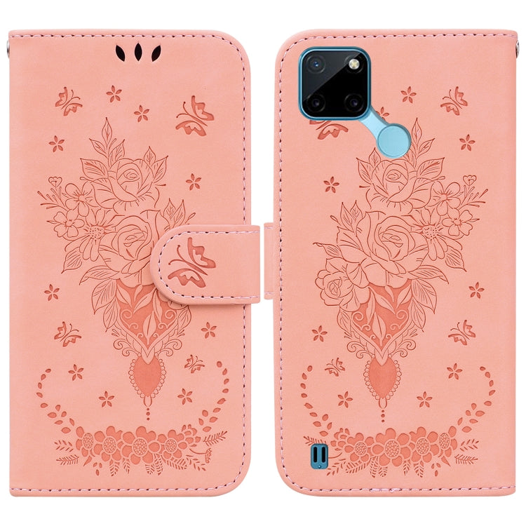 For OPPO Realme C21Y Butterfly Rose Embossed Leather Phone Case