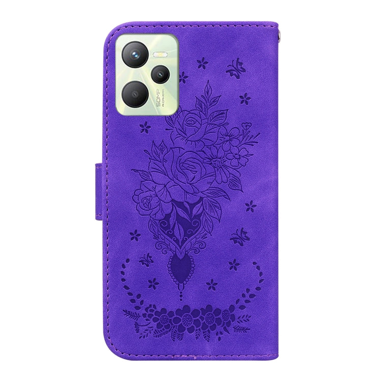 For OPPO Realme C35 Butterfly Rose Embossed Leather Phone Case