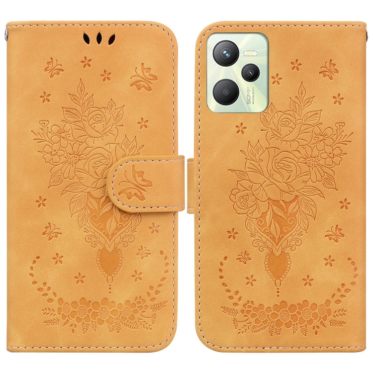For OPPO Realme C35 Butterfly Rose Embossed Leather Phone Case