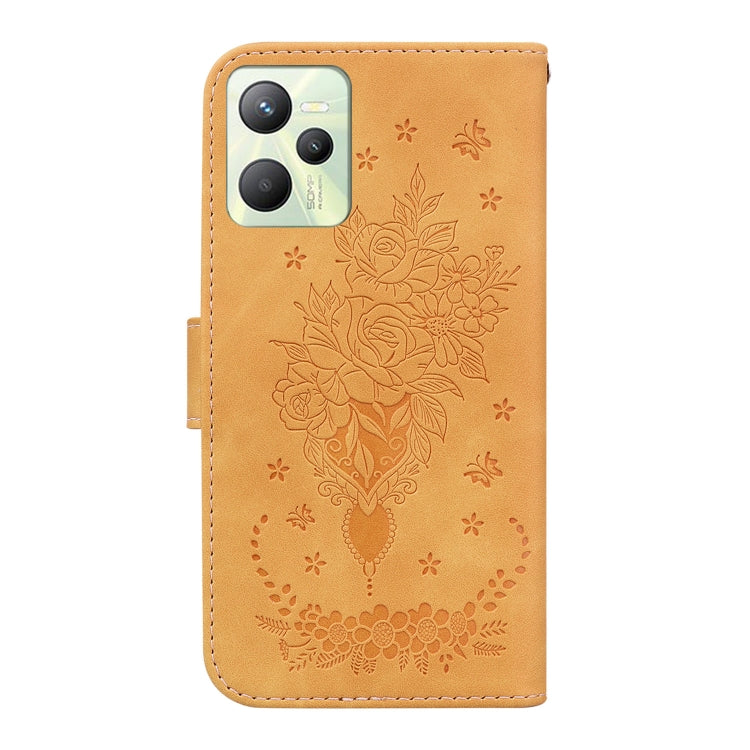 For OPPO Realme C35 Butterfly Rose Embossed Leather Phone Case