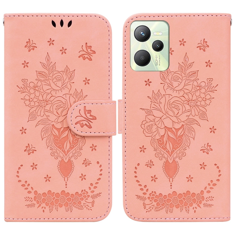 For OPPO Realme C35 Butterfly Rose Embossed Leather Phone Case