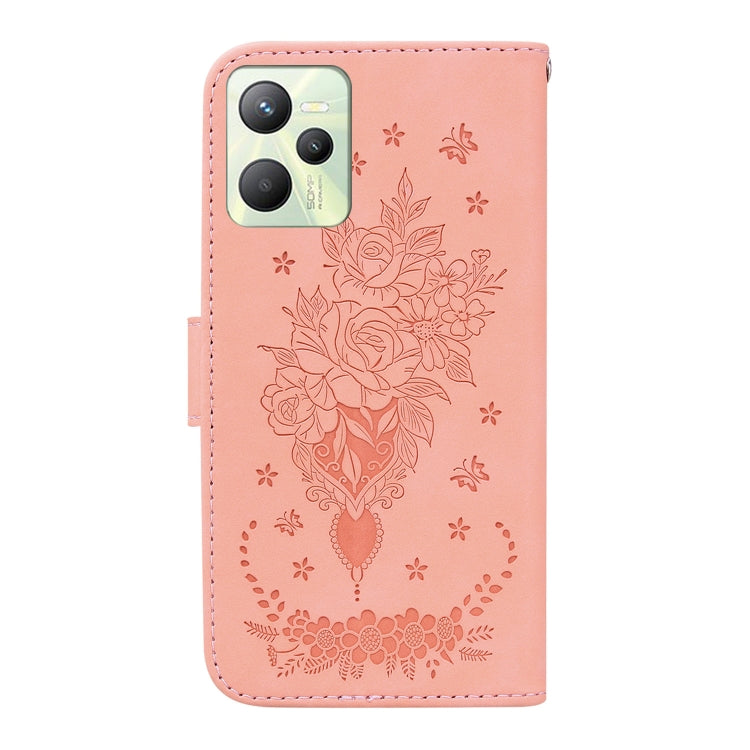 For OPPO Realme C35 Butterfly Rose Embossed Leather Phone Case