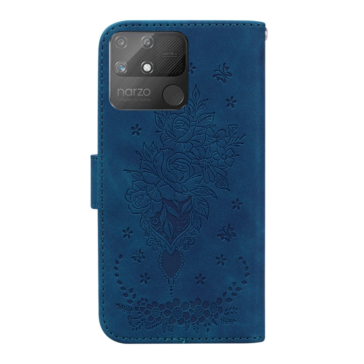 For OPPO Realme Narzo 50A Butterfly Rose Embossed Leather Phone Case