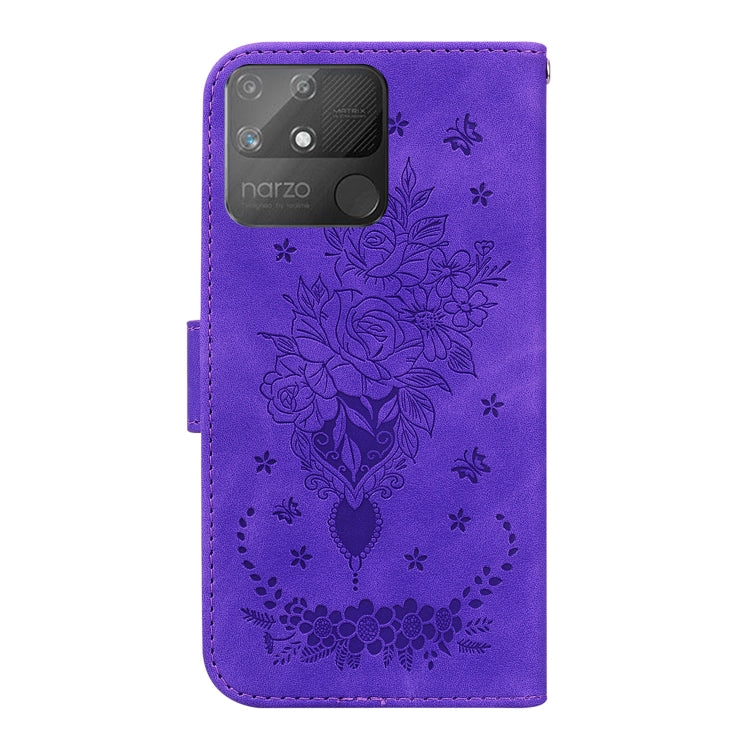 For OPPO Realme Narzo 50A Butterfly Rose Embossed Leather Phone Case