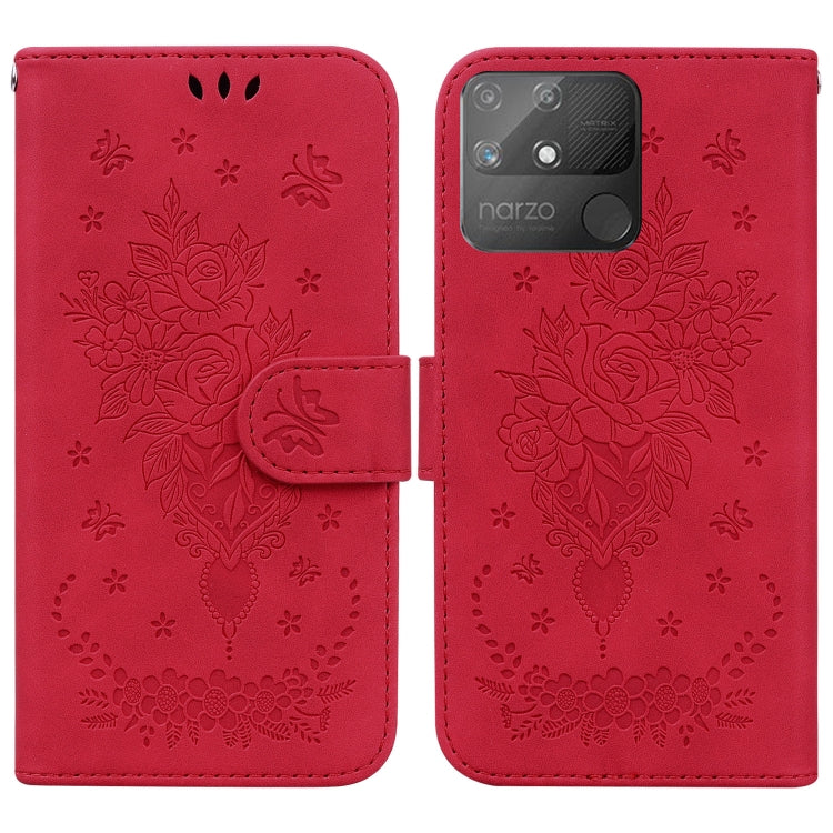 For OPPO Realme Narzo 50A Butterfly Rose Embossed Leather Phone Case