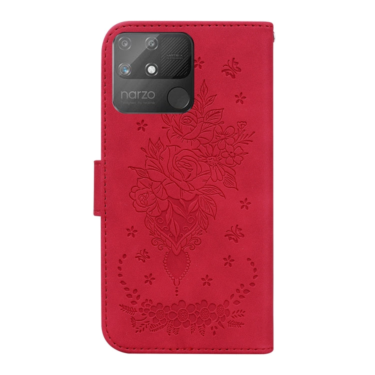 For OPPO Realme Narzo 50A Butterfly Rose Embossed Leather Phone Case