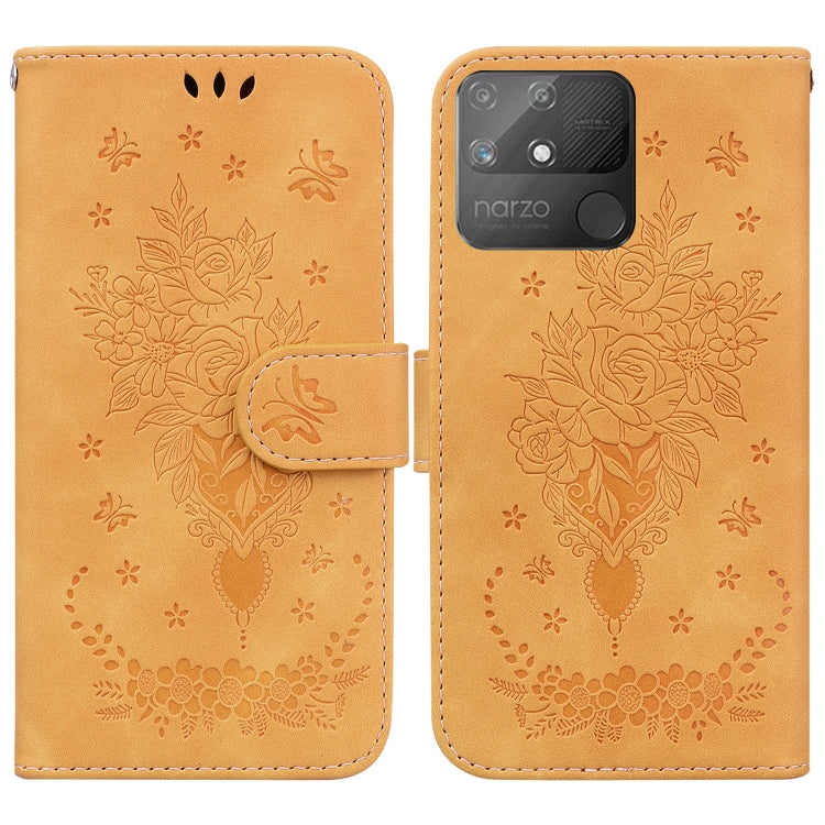 For OPPO Realme Narzo 50A Butterfly Rose Embossed Leather Phone Case