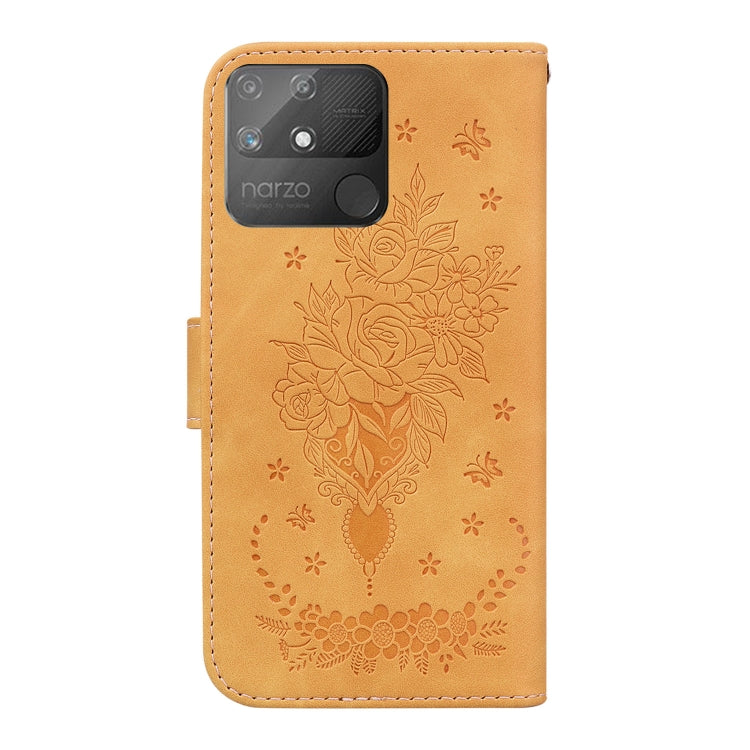 For OPPO Realme Narzo 50A Butterfly Rose Embossed Leather Phone Case