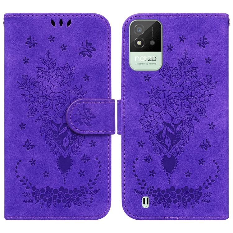 For OPPO Realme Narzo 50i Butterfly Rose Embossed Leather Phone Case