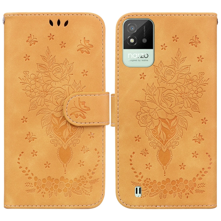 For OPPO Realme Narzo 50i Butterfly Rose Embossed Leather Phone Case