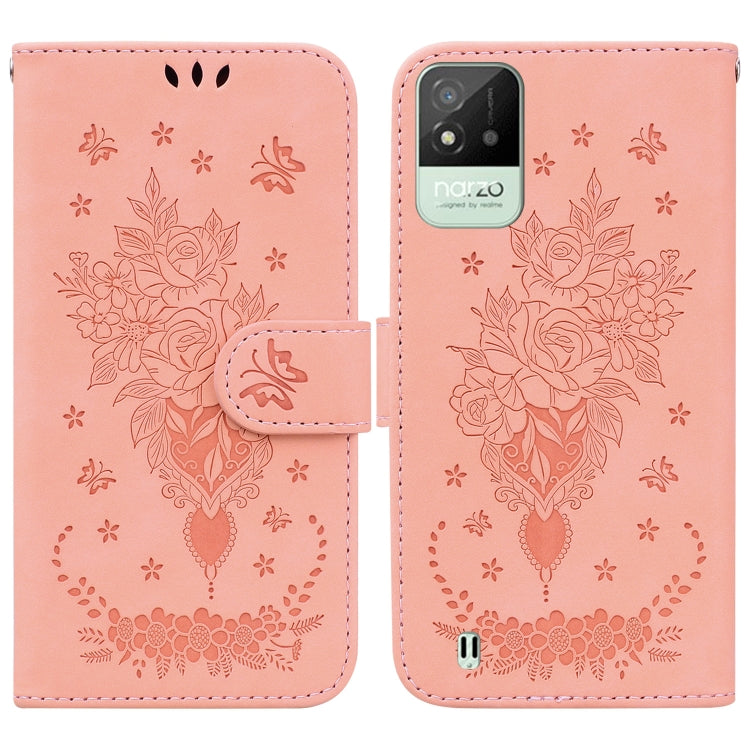 For OPPO Realme Narzo 50i Butterfly Rose Embossed Leather Phone Case
