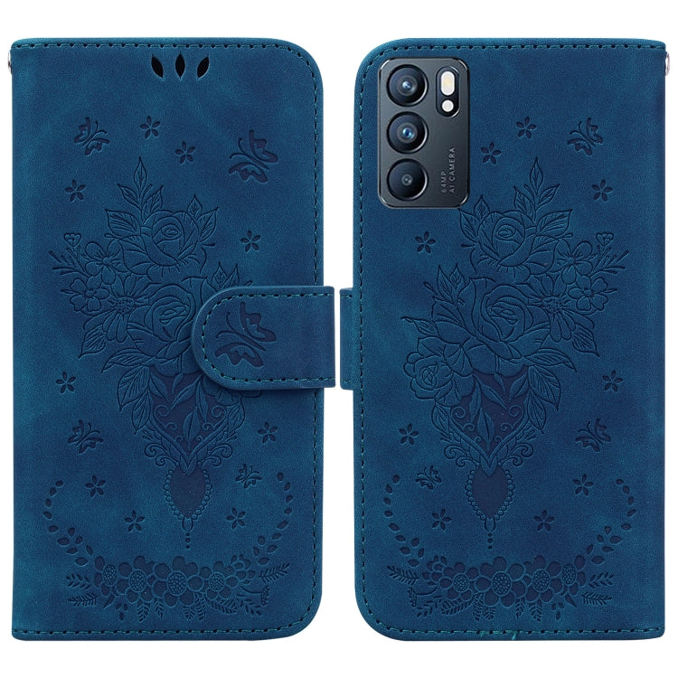 For OPPO Reno6 5G Butterfly Rose Embossed Leather Phone Case