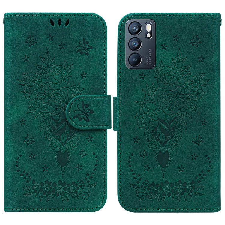 For OPPO Reno6 5G Butterfly Rose Embossed Leather Phone Case