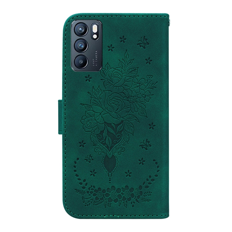 For OPPO Reno6 5G Butterfly Rose Embossed Leather Phone Case