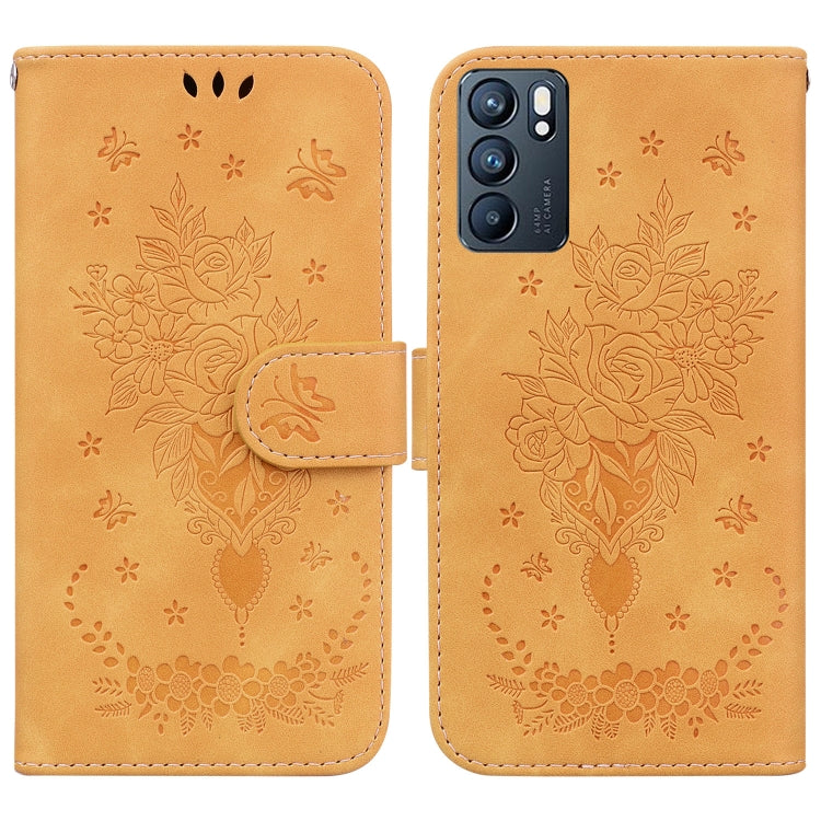 For OPPO Reno6 5G Butterfly Rose Embossed Leather Phone Case