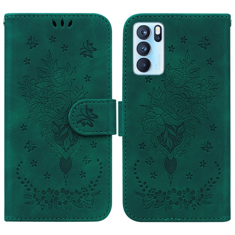 For OPPO Reno6 Pro 5G Butterfly Rose Embossed Leather Phone Case