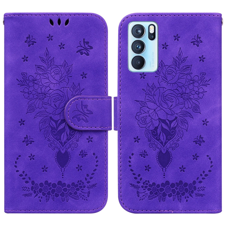 For OPPO Reno6 Pro 5G Butterfly Rose Embossed Leather Phone Case