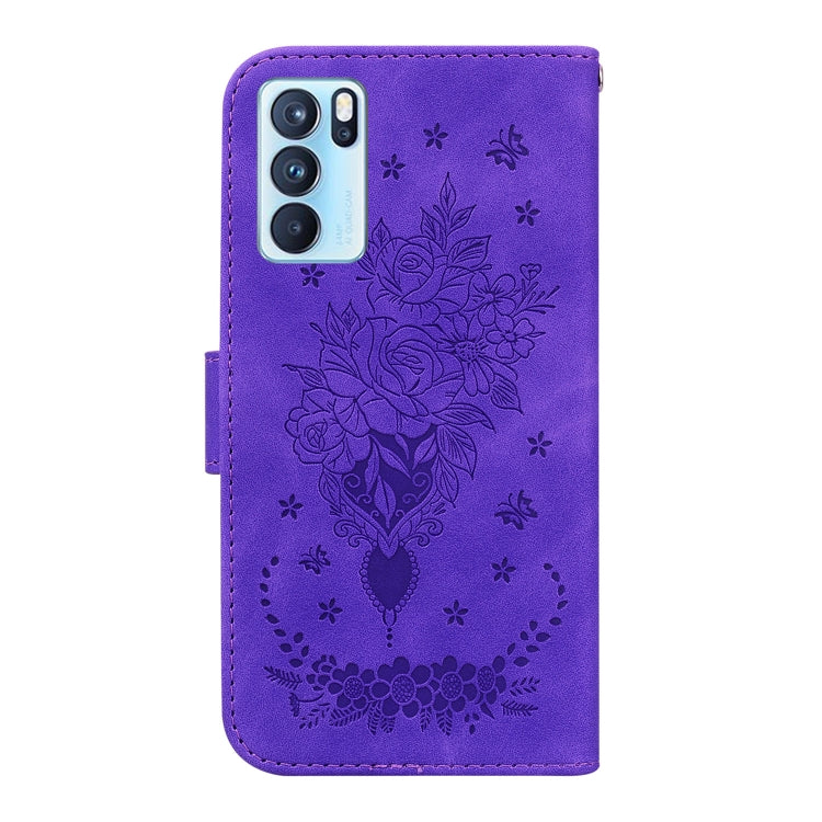 For OPPO Reno6 Pro 5G Butterfly Rose Embossed Leather Phone Case