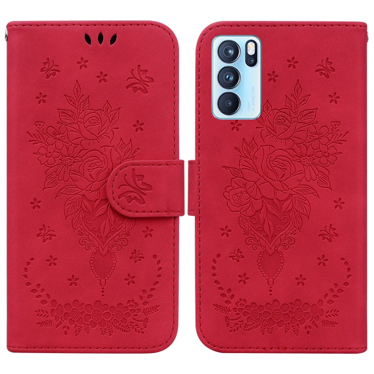For OPPO Reno6 Pro 5G Butterfly Rose Embossed Leather Phone Case
