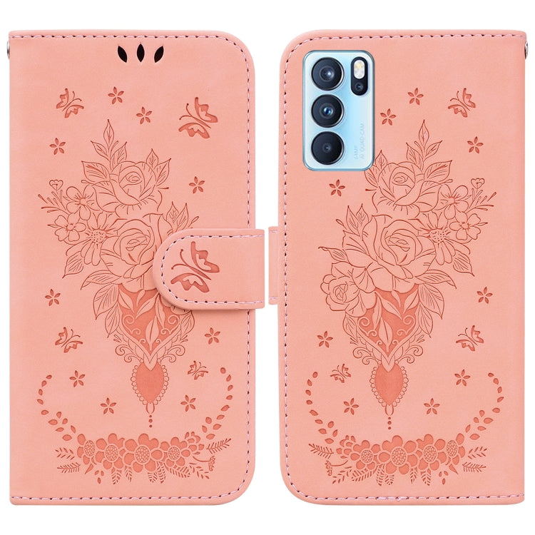 For OPPO Reno6 Pro 5G Butterfly Rose Embossed Leather Phone Case