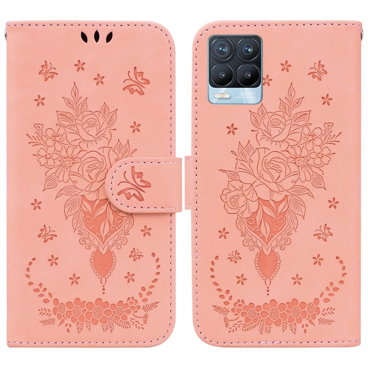 For OPPO Realme 8 / 8 Pro Butterfly Rose Embossed Leather Phone Case