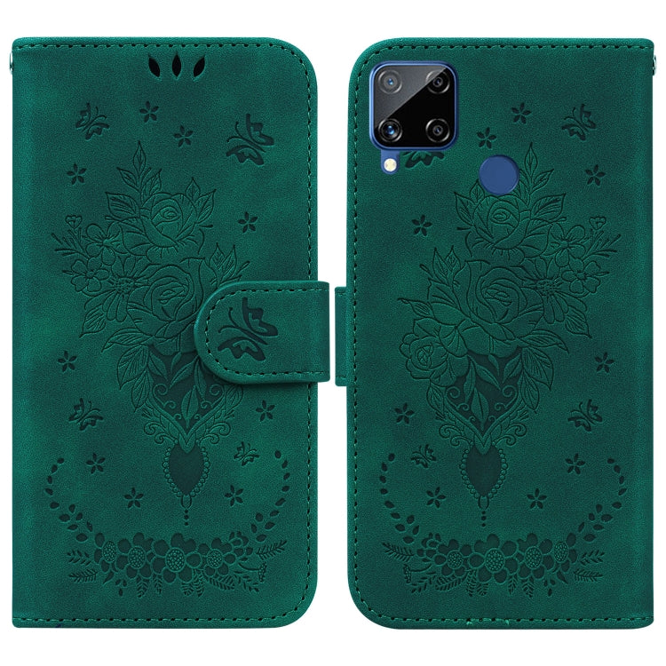 For OPPO Realme C15 / C12 / Narzo 20 Butterfly Rose Embossed Leather Phone Case