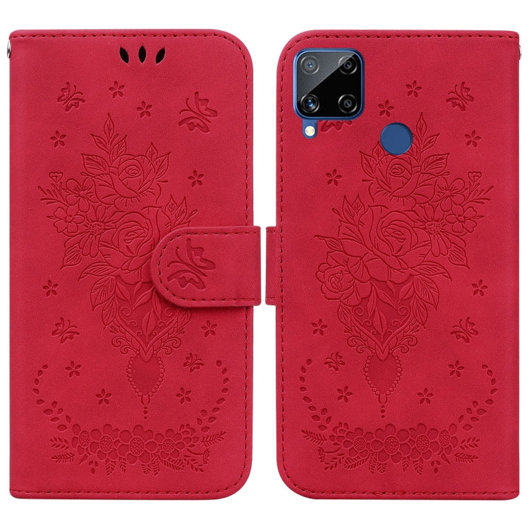 For OPPO Realme C15 / C12 / Narzo 20 Butterfly Rose Embossed Leather Phone Case