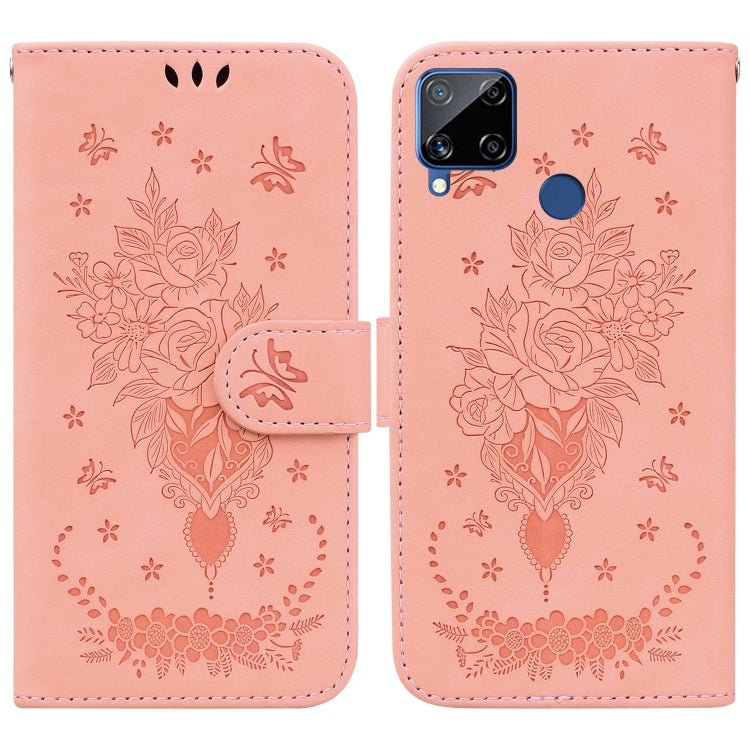 For OPPO Realme C15 / C12 / Narzo 20 Butterfly Rose Embossed Leather Phone Case