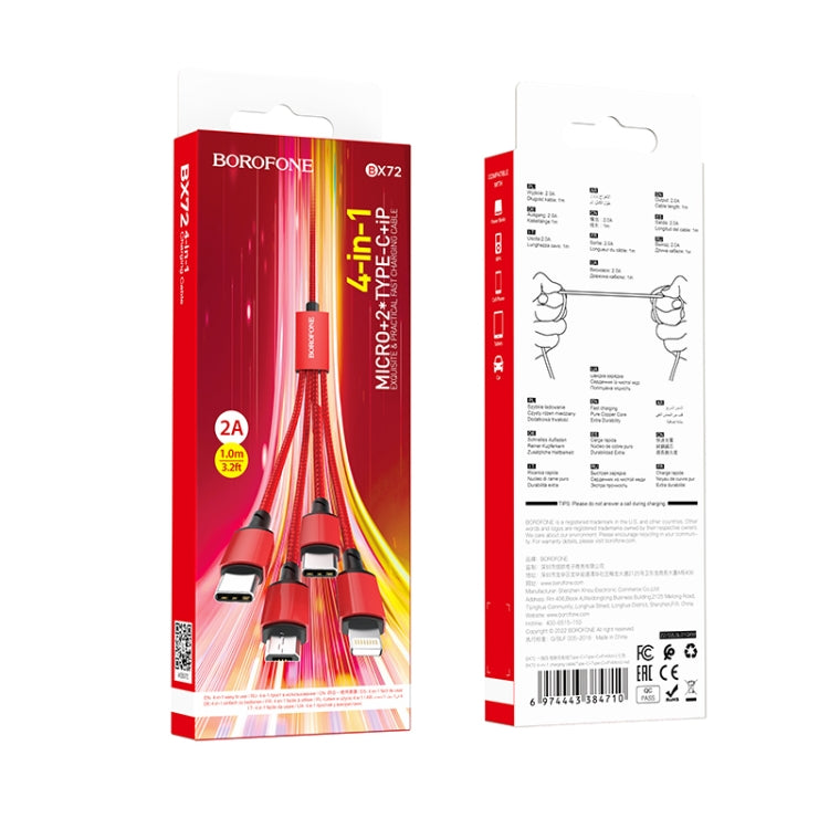 Borofone BX72 Dual Type-C / USB-C + 8 Pin + Micro USB 4 In 1 Charging Cable,Length: 1m