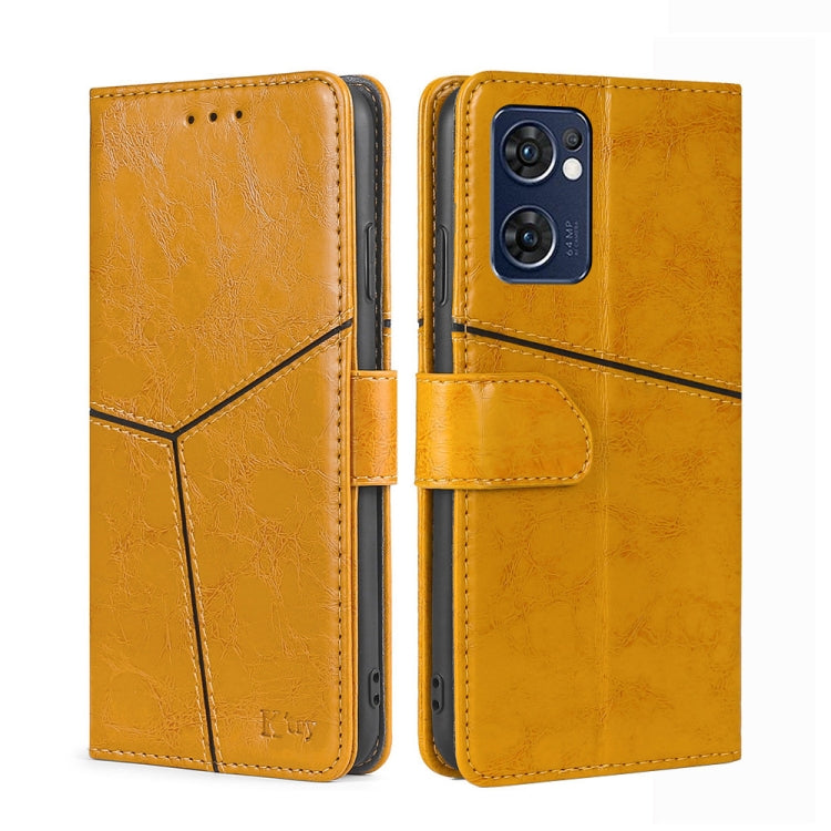 For OPPO Reno7 5G Global Geometric Stitching Horizontal Flip Leather Phone Case