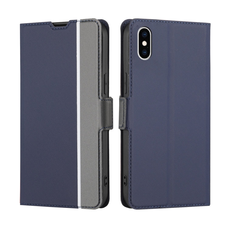 For iPhone X / XS Twill Texture Side Button Leather Phone Case