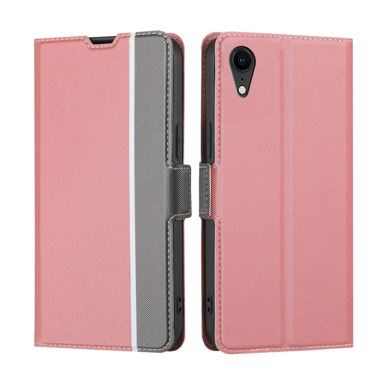 For iPhone XR Twill Texture Side Button Leather Phone Case