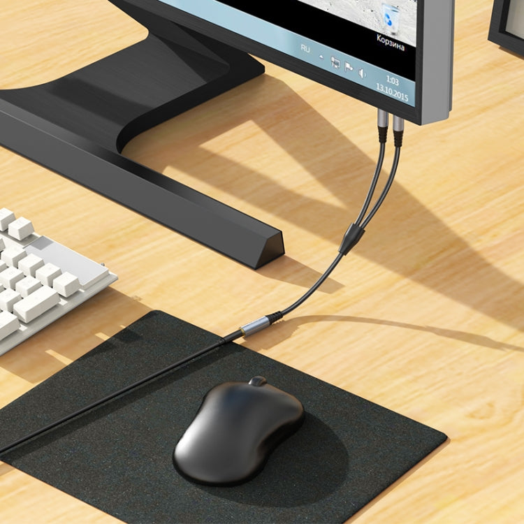 hoco UPA21 2 in 1 3.5mm Female to 2 x Male Headset Audio Adapter Cable(Metal Grey)