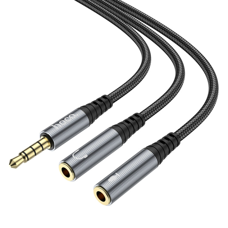hoco UPA21 2 in 1 3.5mm Male to 2 x Female Headset Audio Adapter Cable(Metal Grey)