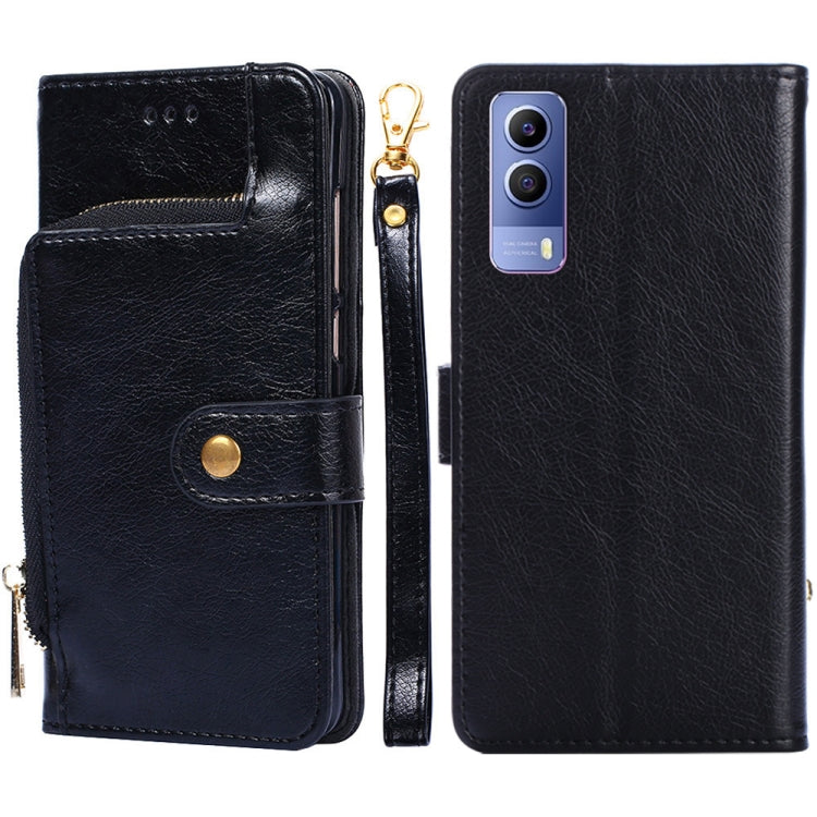 For vivo Y53s 5G/iQOO Z5x/T1x Zipper Bag Leather Phone Case