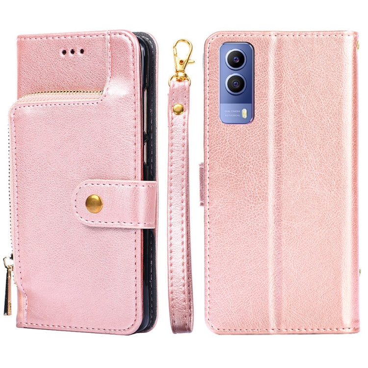 For vivo Y53s 5G/iQOO Z5x/T1x Zipper Bag Leather Phone Case