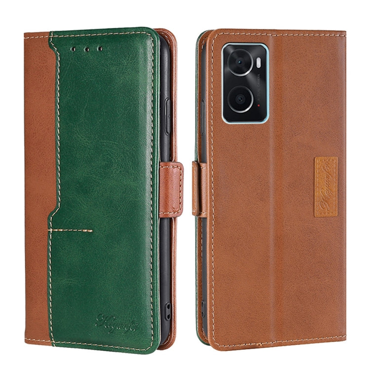 For OPPO A36 4G/A76 4G Global Contrast Color Side Buckle Leather Phone Case