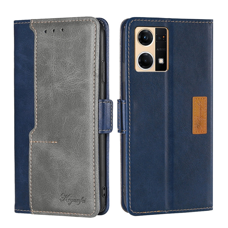 For OPPO Reno7 4G/F21 Pro 4G Contrast Color Side Buckle Leather Phone Case