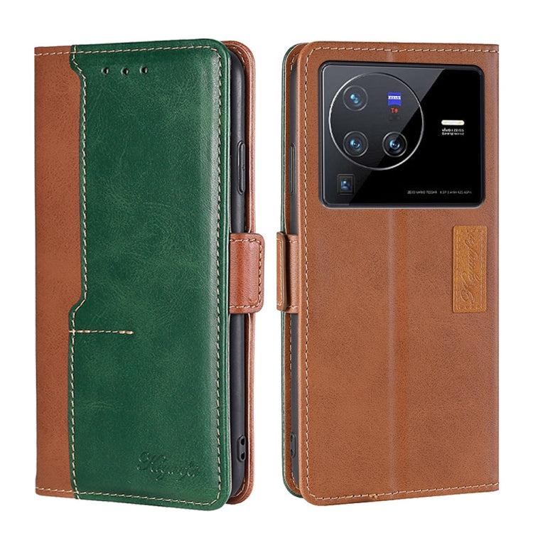 For vivo X80 Pro Contrast Color Side Buckle Leather Phone Case