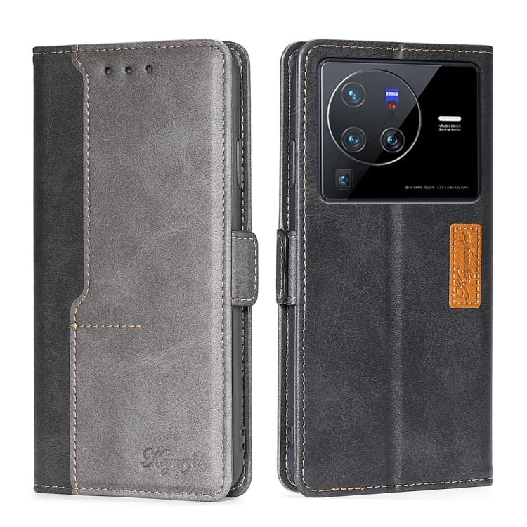 For vivo X80 Pro Contrast Color Side Buckle Leather Phone Case
